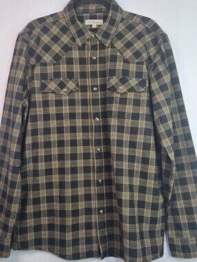 Blue Ranchwear Size L Men's Cedar Plaid Print L/sleeve Snap Front Western Shirt